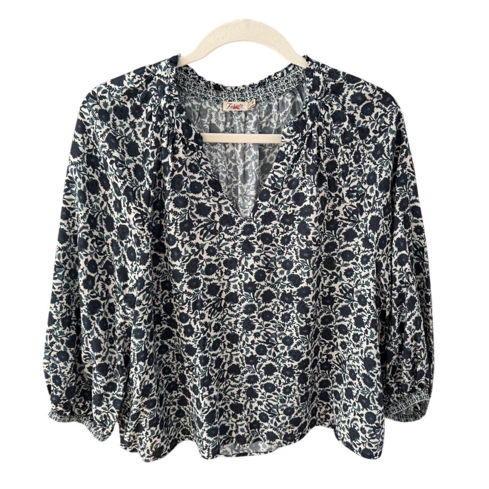 Faherty Portia Blouse Blue Floral Peasant Top Size S - Picture 2 of 7